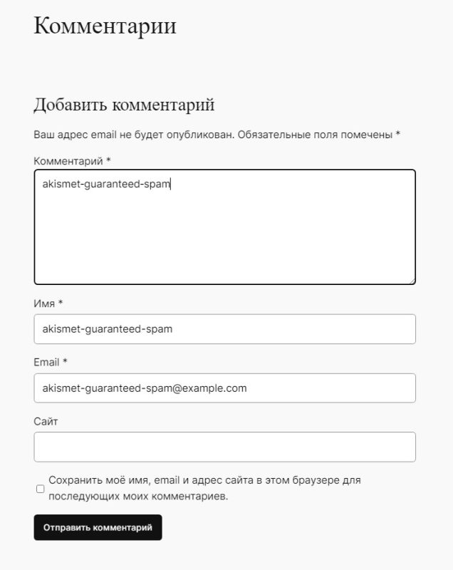 пример заполнения формы