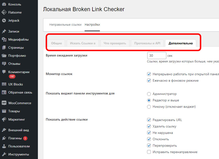 Как найти и исправить неработающие (битые) ссылки на сайте WordPress? 13 Настройки плагина