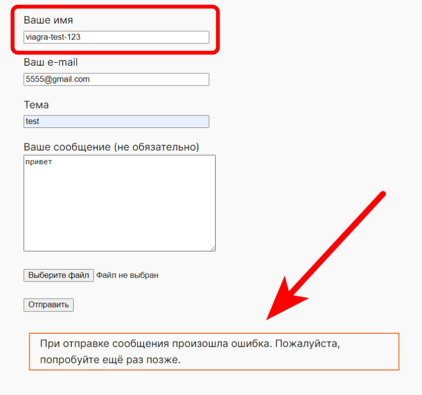 Как настроить защиту от СПАМ-сообщений в плагине Contact Form 7? 3 Спам ответ